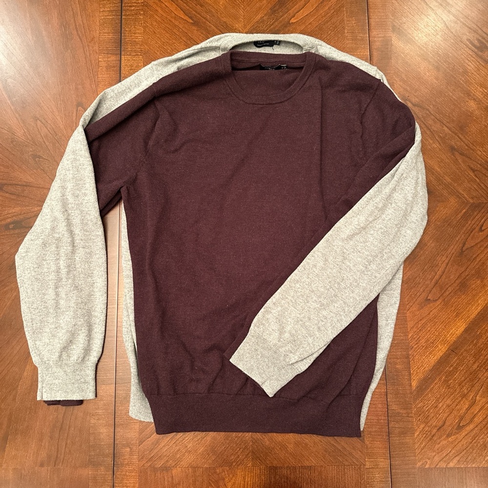 Bundle of two J. Crew Gray and Burgundy Crewneck Sweaters